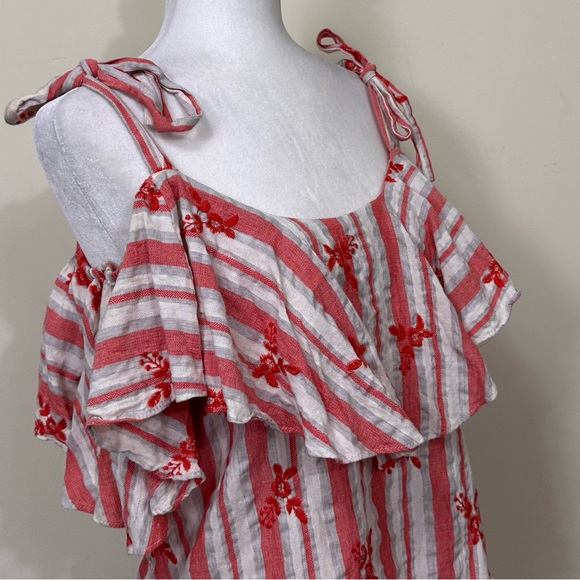 EUC MISA LA White Red Stripes Off Shoulder Tie Straps Oversize Collar Pullover L - Picture 4 of 12